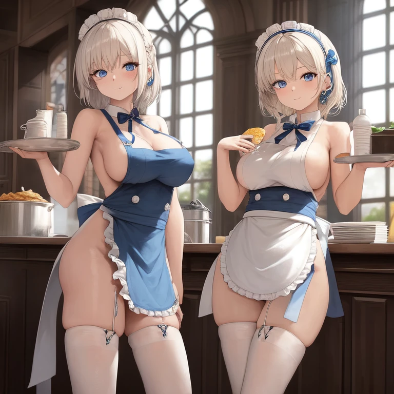 [Holara] 미디엄 헤어 구불 거리는 머리카락 실내 젖꼭지 R18 옆가슴 명작 젖꼭지가 보인다 알몸 앞치마 [일러스트레이션]